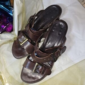 1997  Donald J Pliner Espresso Leather Strappy Block-Heel Sandals – Size 8.5M